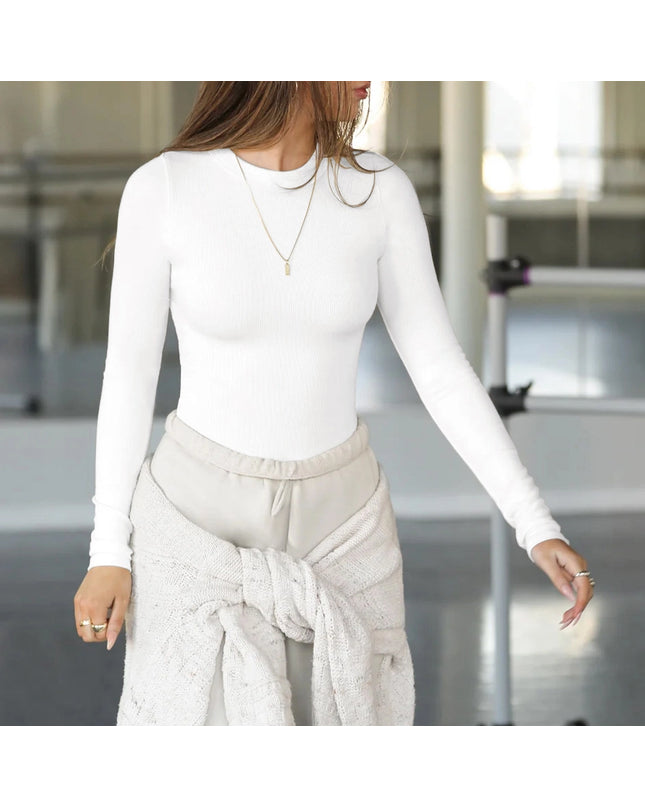 White Ribbed Long Sleeve Top