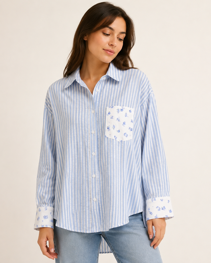 Classic blue-and-white striped button-down