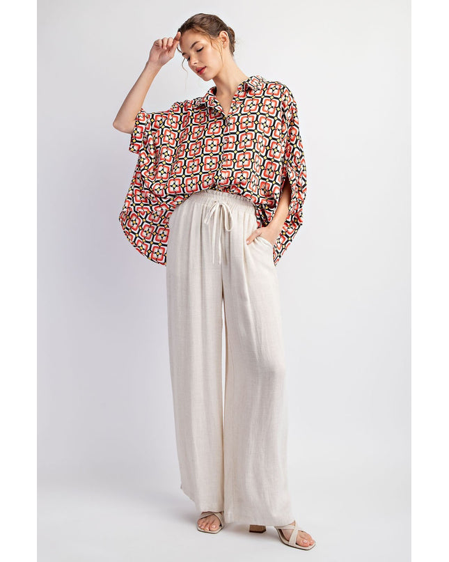 LOOSE FIT PRINTED BUTTON DOWN TOP