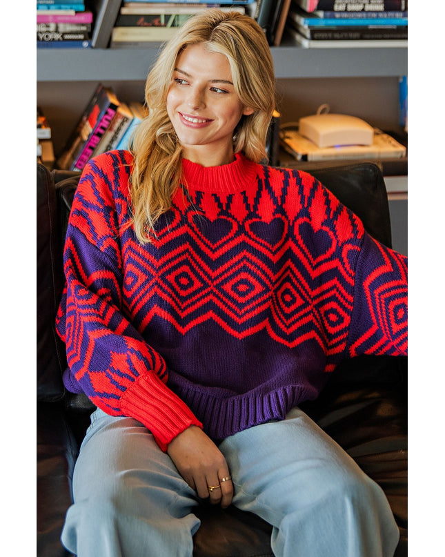 Geometric Heart Printed Sweater