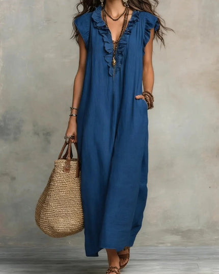 Blue Ruffle Maxi Dress