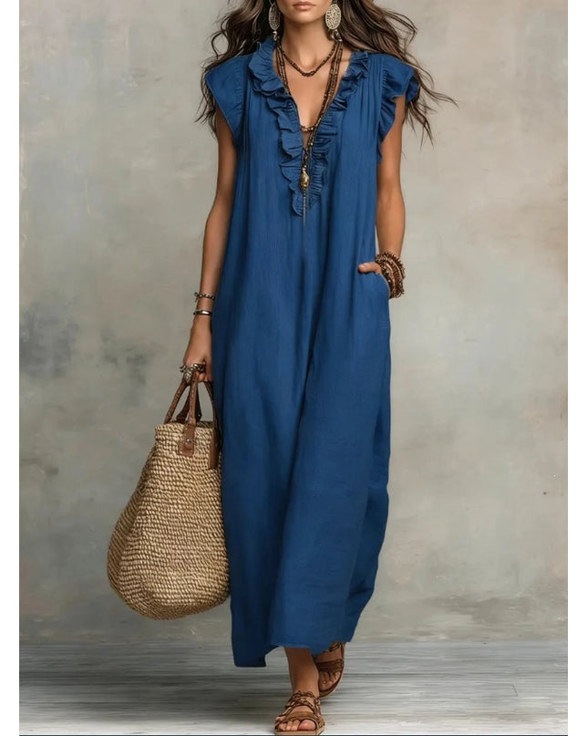 Blue Ruffle Maxi Dress