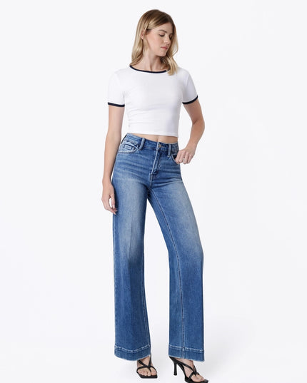 High Rise Trouser Fold Wide Leg Jeans